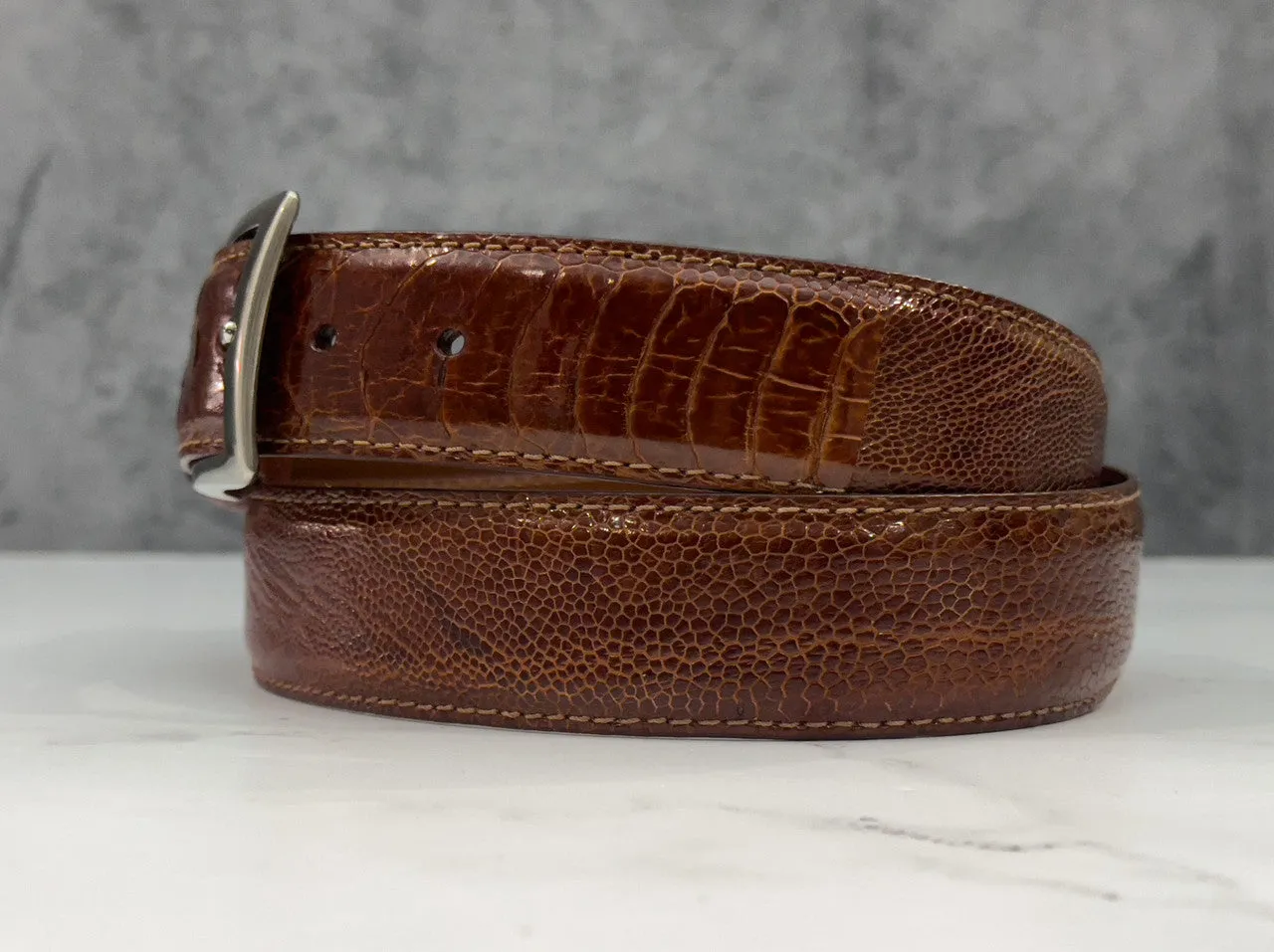 Ostrich Shin Belt: Cognac