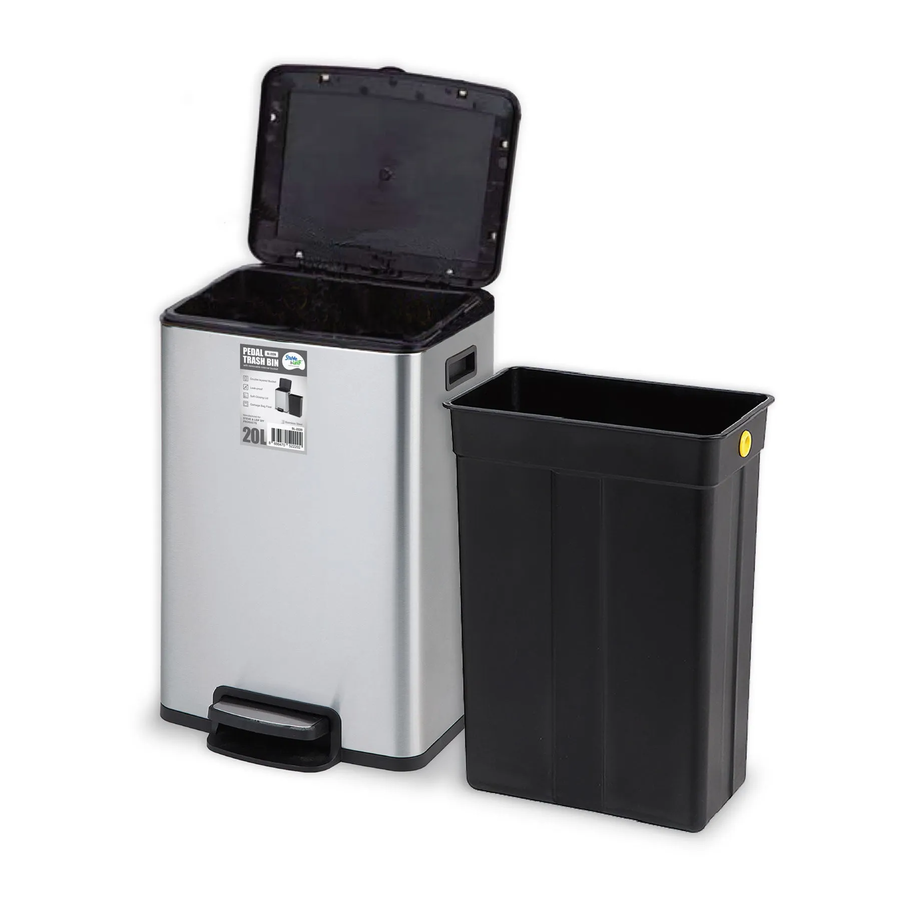Pedal Trash Bin / Waste Bin / Dustbin with 1 Inner Bin 20L (Stainless Steel)
