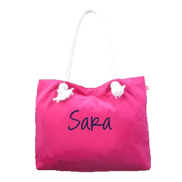 Personalized Bubble Gum Navy Corduroy Rope Tote