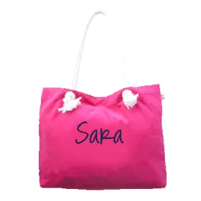 Personalized Bubble Gum Navy Corduroy Rope Tote