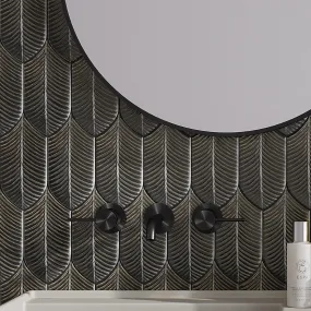 Plume Metallic Platinum Feather Ceramic Tile