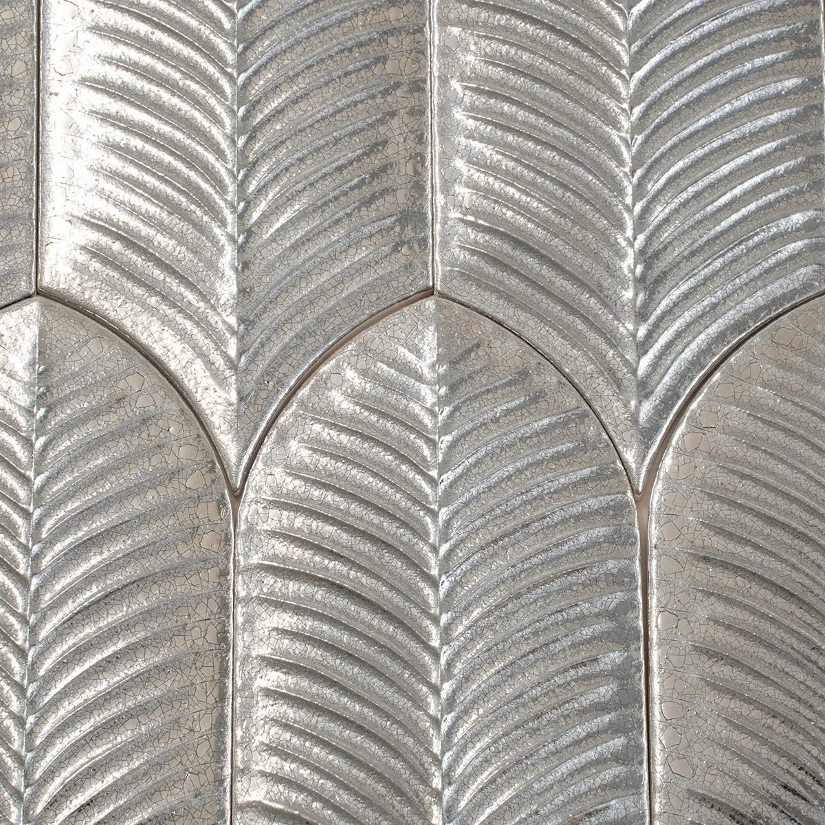 Plume Metallic Platinum Feather Ceramic Tile