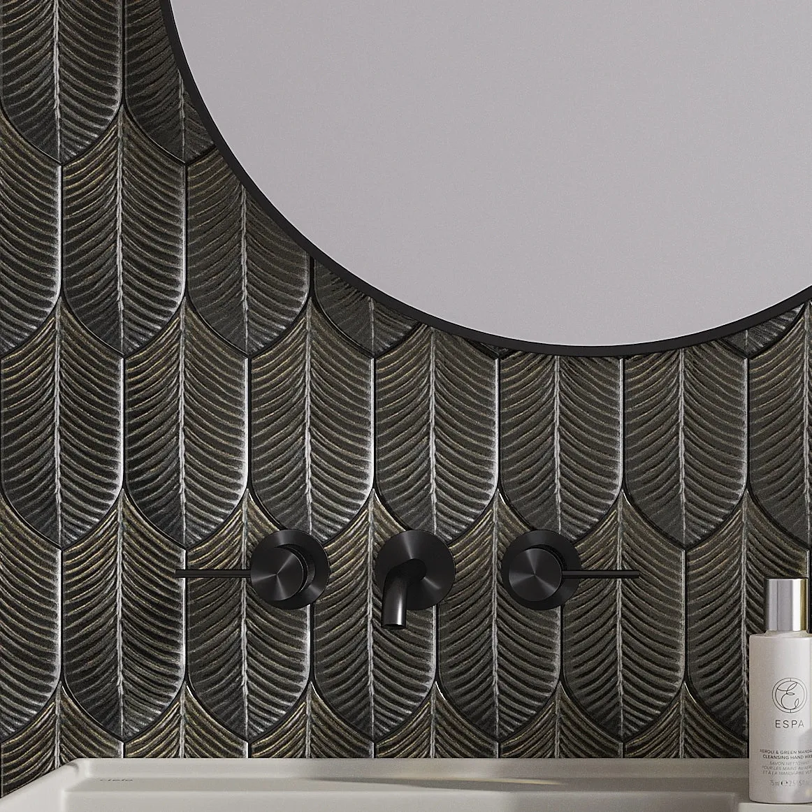 Plume Metallic Platinum Feather Ceramic Tile