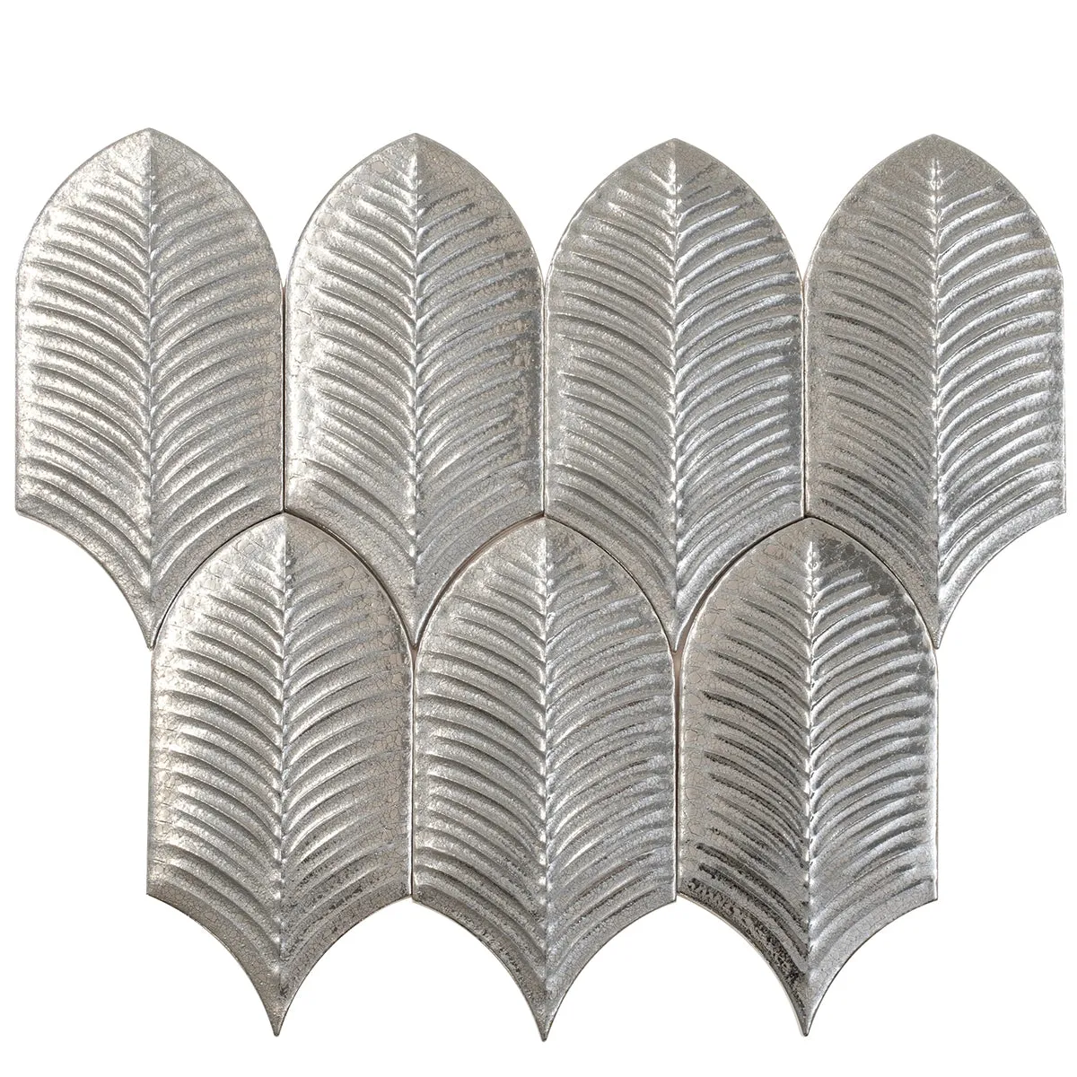 Plume Metallic Platinum Feather Ceramic Tile