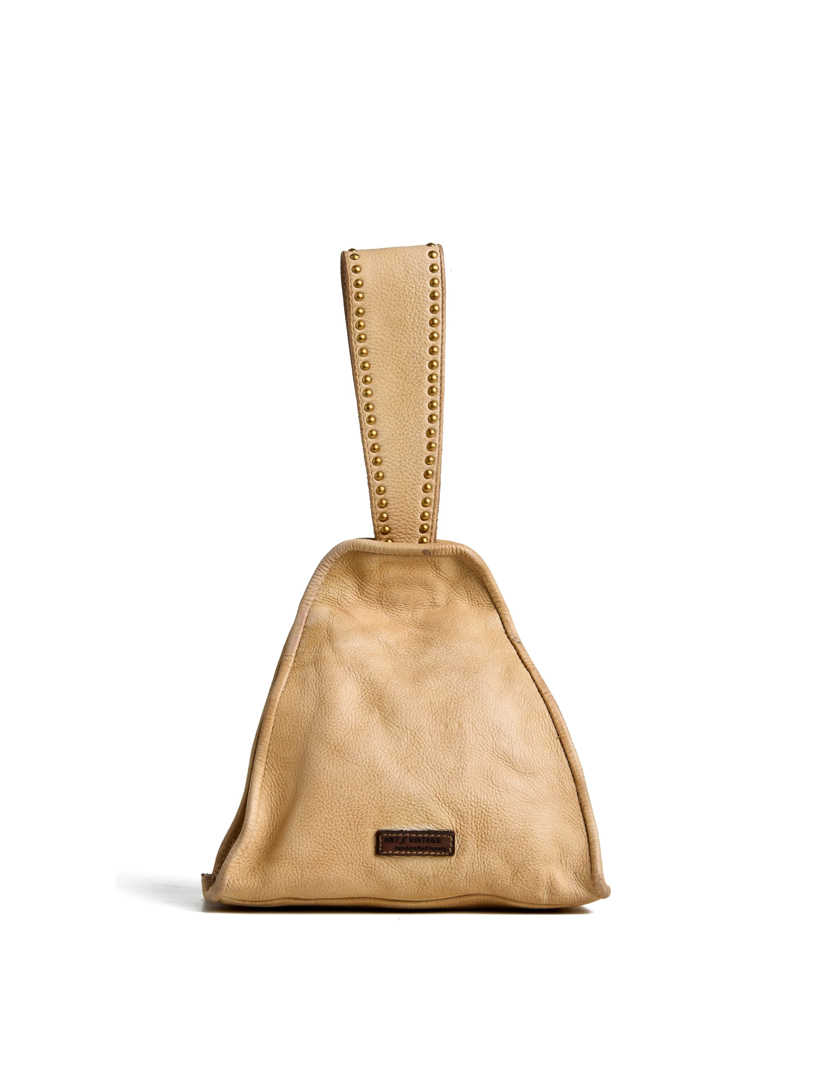 SILVIA: Beige Womens Real Leather Bucket Bag by Art N Vintage