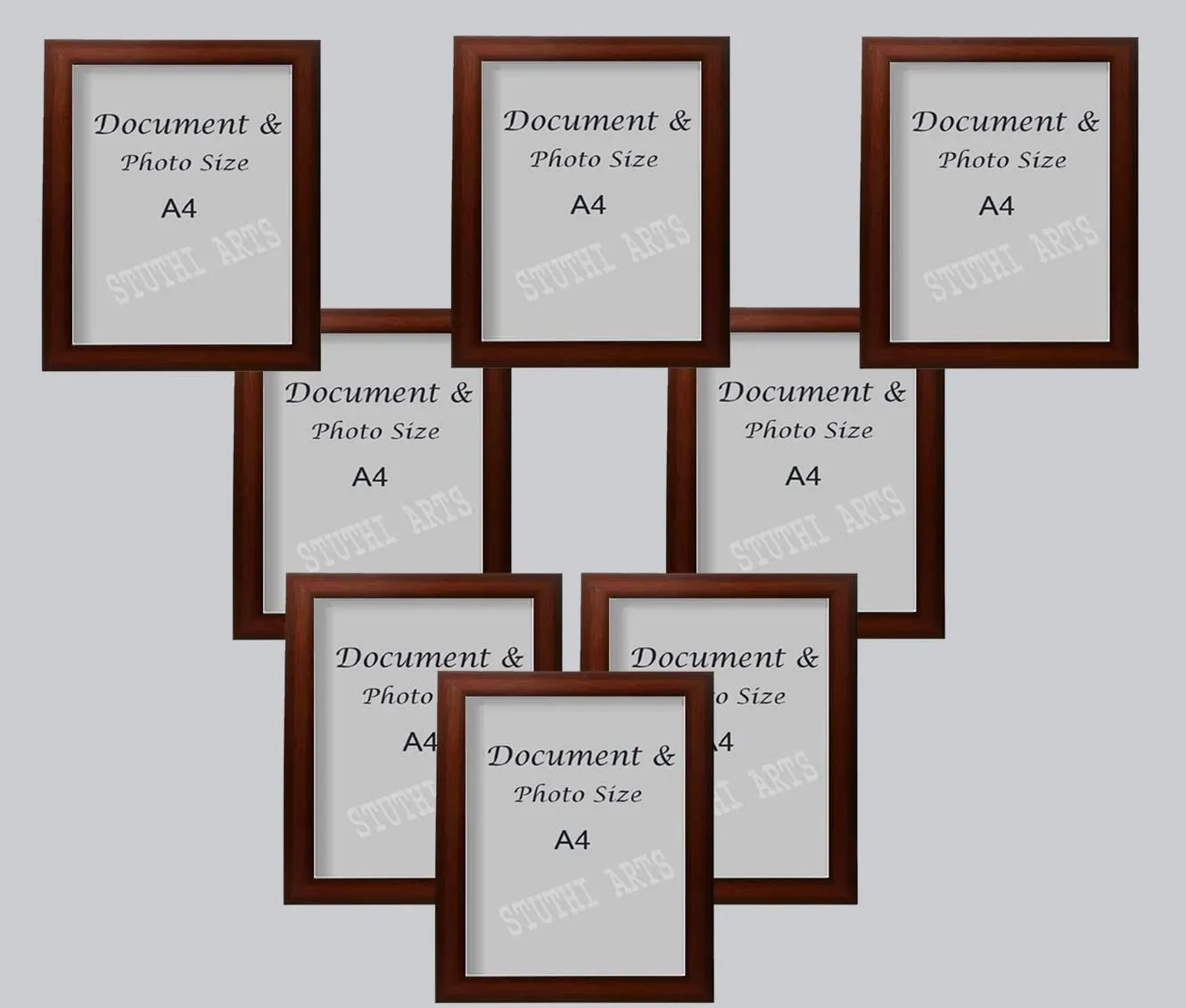 Stuthi Arts A4 size Certificate Document & Photo Brown Wall wood photo frames (Colour - Brown & Size - A4) (A4, 5), Rectangular