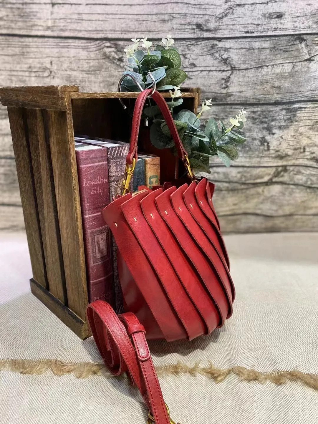 Vintage Womens Long Strap Crossbody Bag Leather Bucket Bag
