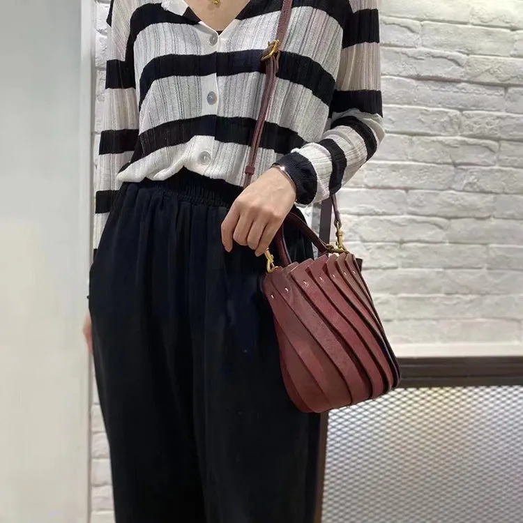 Vintage Womens Long Strap Crossbody Bag Leather Bucket Bag