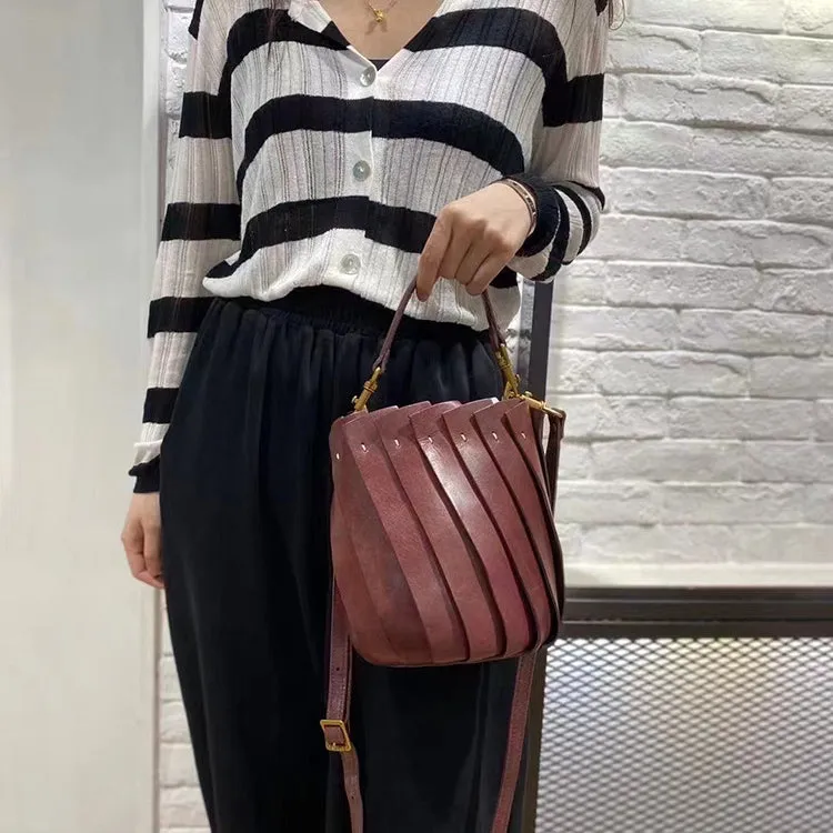 Vintage Womens Long Strap Crossbody Bag Leather Bucket Bag