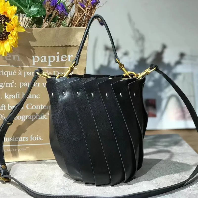 Vintage Womens Long Strap Crossbody Bag Leather Bucket Bag
