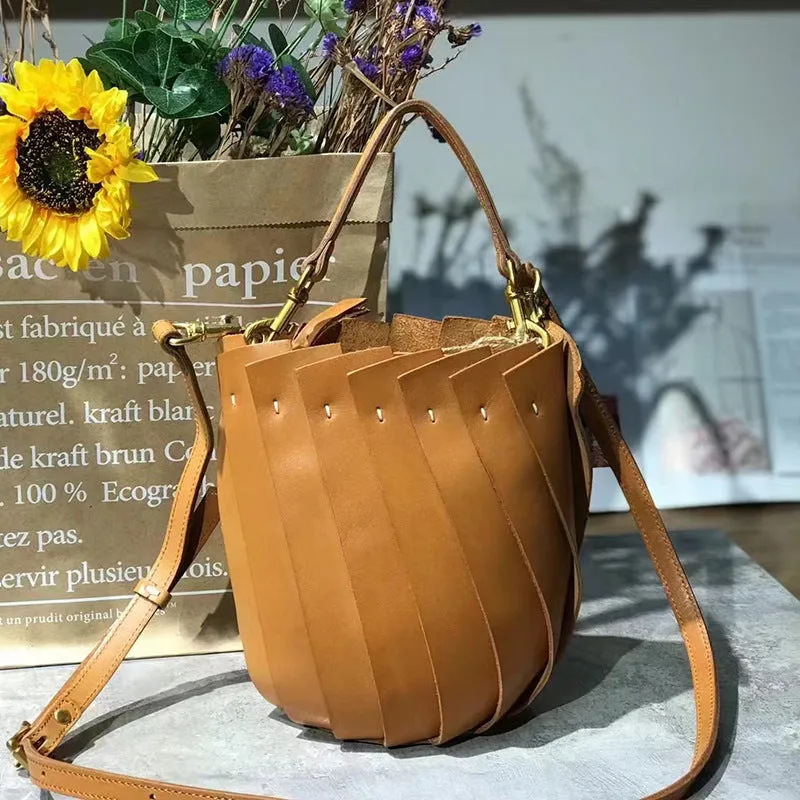 Vintage Womens Long Strap Crossbody Bag Leather Bucket Bag