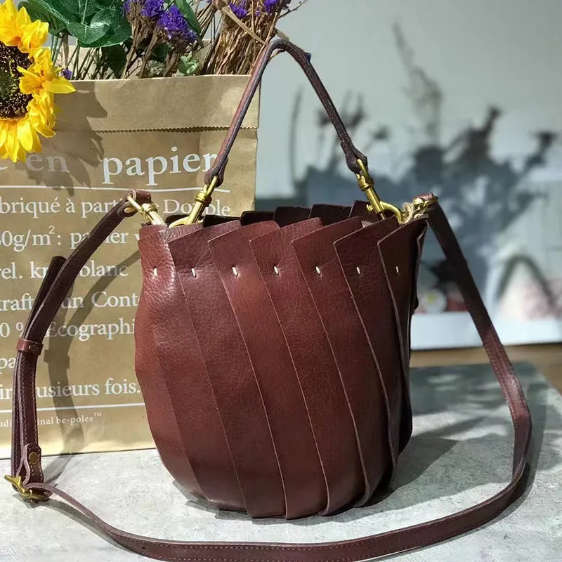 Vintage Womens Long Strap Crossbody Bag Leather Bucket Bag