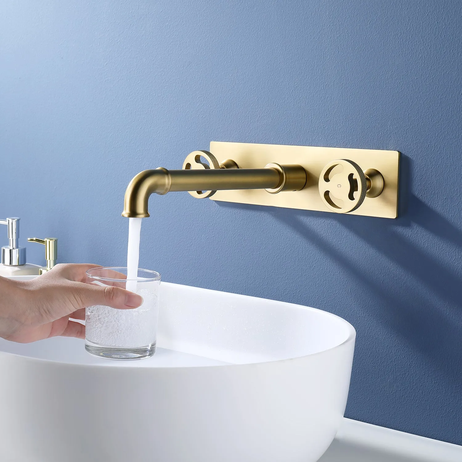 Wall Mount Bathroom Faucet 2 Handle Industrial Sink Mixer Faucet RB1136