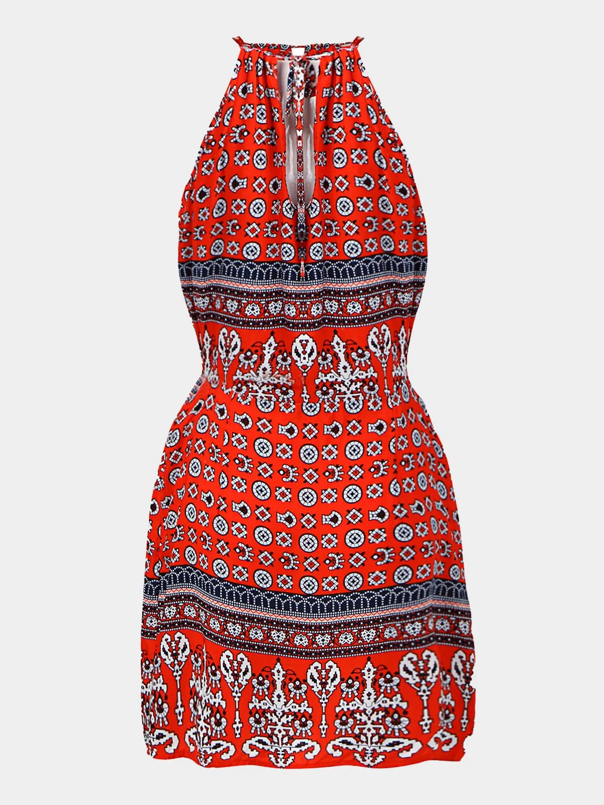 Wholesale Red Halter Sleeveless Cut Out Spaghetti Strap Mini Dress