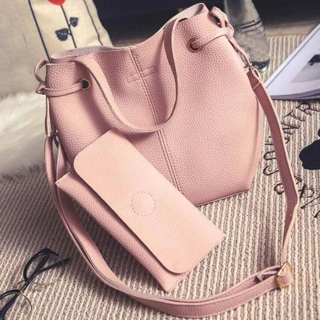 Xiniu 2 Pcs Women Bags Leather Litchi Stria Shoulder Bag Clutch Wallet Ladies Phone Bag baobao portefeuille femme #LREW