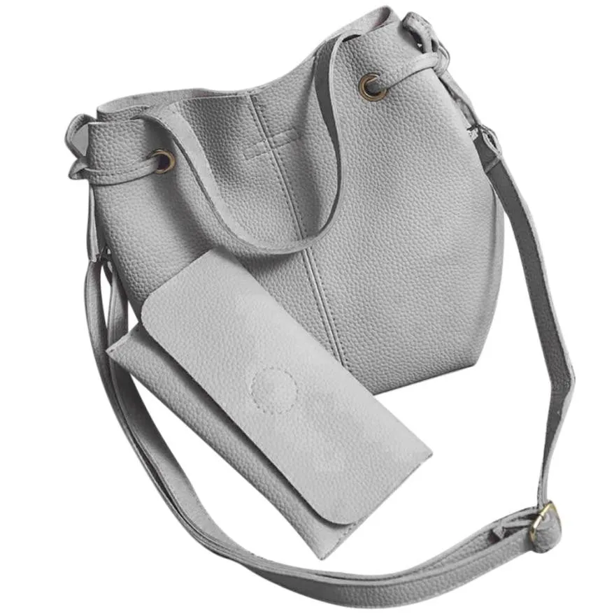 Xiniu 2 Pcs Women Bags Leather Litchi Stria Shoulder Bag Clutch Wallet Ladies Phone Bag baobao portefeuille femme #LREW