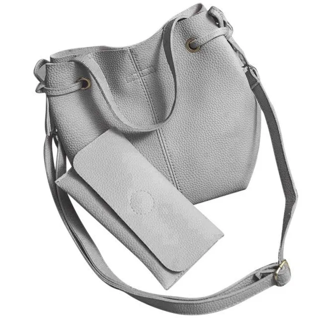 Xiniu 2 Pcs Women Bags Leather Litchi Stria Shoulder Bag Clutch Wallet Ladies Phone Bag baobao portefeuille femme #LREW