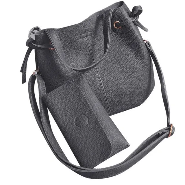 Xiniu 2 Pcs Women Bags Leather Litchi Stria Shoulder Bag Clutch Wallet Ladies Phone Bag baobao portefeuille femme #LREW