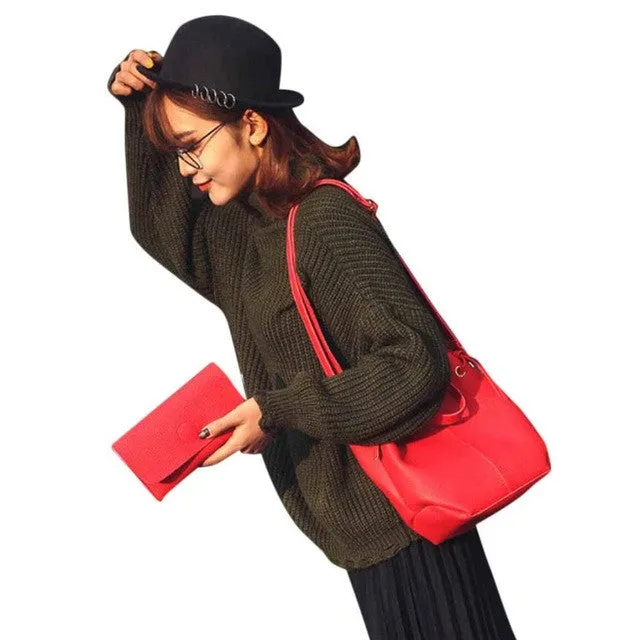 Xiniu 2 Pcs Women Bags Leather Litchi Stria Shoulder Bag Clutch Wallet Ladies Phone Bag baobao portefeuille femme #LREW
